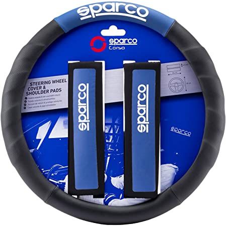 FUNDA VOLANTE SPARCO N/AZ + ALMOHADILLA AZUL