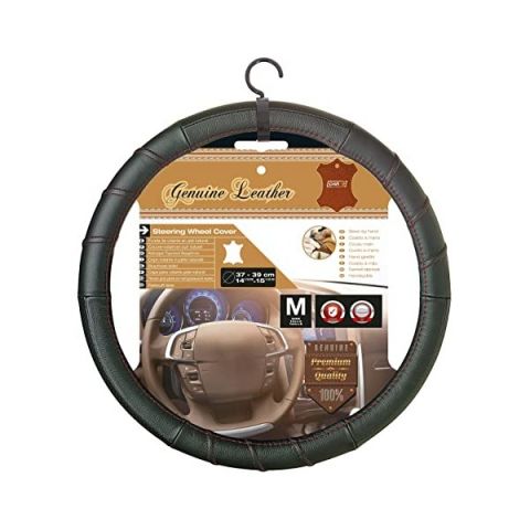 CUBRE VOLANTE PIEL NEGRA HILO ROJO 37-39CM