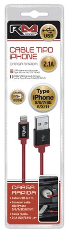 CABLE 1M CONEXIÓN TIPO IPHONE 5,6,8,X,11 CAP-2.1MA