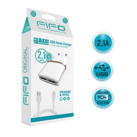 CARGADOR DOMÉSTICO SALIDA USB 2,1A CABLE IPHONE