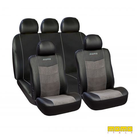 JGO. FUNDAS ASIENTOS MOMO 11 PIEZAS COLOR NEGRO/GR