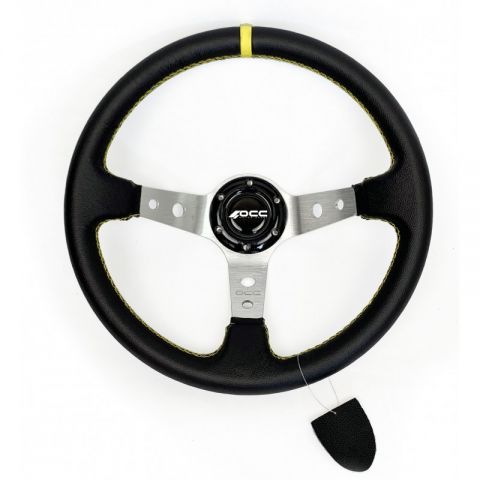 VOLANTE DESPLAZADO TRACK PIEL ARTIFICIAL BRA/PLATA