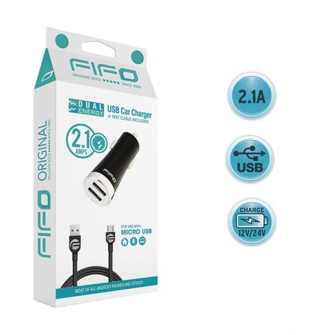 CARGADOR MECHERO DOBLE SALIDA USB 2,1A TIPO MICRO