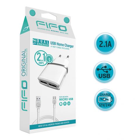 CARGADOR HOME DOBLE SALIDA USB 2,1A TIPO MICRO