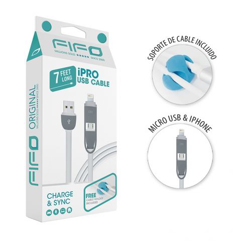 CABLE CARGADOR USB DE 2M CON CONEXION MICRO IPHONE