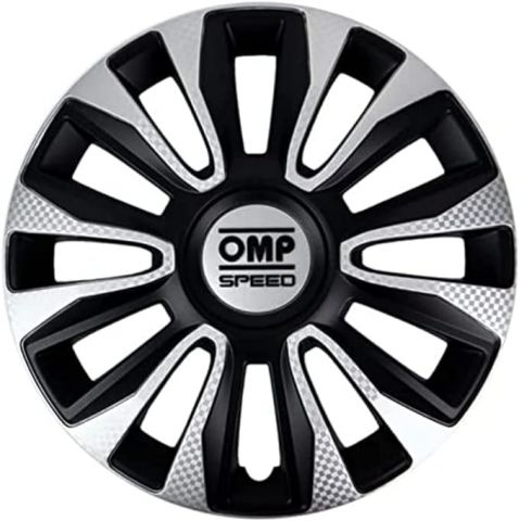 SET 4 TAPACUBOS OMP MAGNUM NEGRO/PLATA/CARBO 13