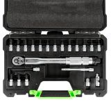 ESTUCHE DE 21 PIEZAS CON LLAVE DINAMOMÉTRICA 1/4