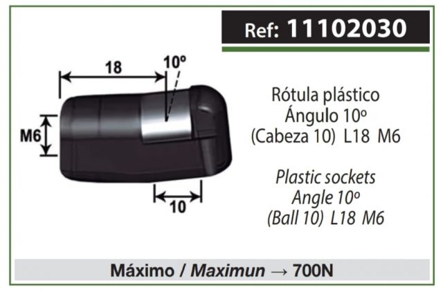 RÓTULA PLÁSTICO ANG.10º (CAB 10) L18G M6