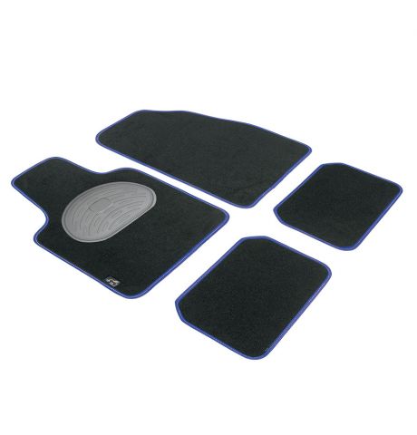 JGO. 4 ALFOMBRAS MOQUETA PREMIUM NEGRA RIBETE AZUL