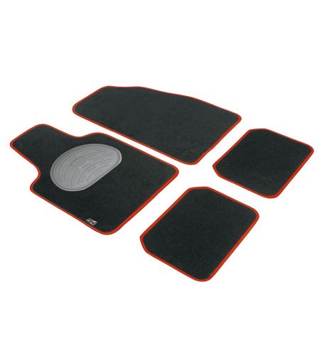 JGO. 4 ALFOMBRAS MOQUETA PREMIUM NEGRA RIBETE ROJO