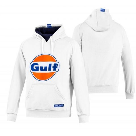 SUDADERA CON CAPUCHA MARCA GULF/SPARCO BLANCA T-L