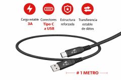 CABLE TELEFONIA REFORZADO COLOR NEGRO TIPO C 3A 1M